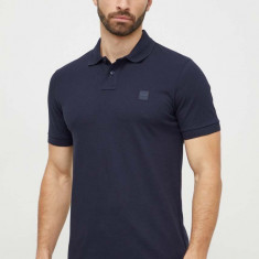 Boss Orange tricou polo barbati, culoarea albastru marin, neted