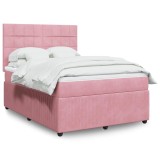 vidaXL Pat box spring cu saltea, roz, 140x200 cm, catifea 3294663