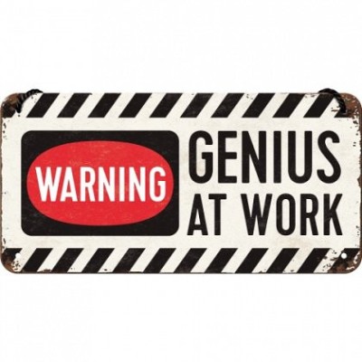 Placa metalica cu snur - Genius at work - 10x20 cm foto