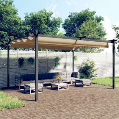 vidaXL Pavilion de grădină, acoperiș retractabil, gri taupe, 4x3 m foto