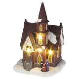 Decoratiune de Craciun tip biserica cu 4 LED alb cald, pentru interior