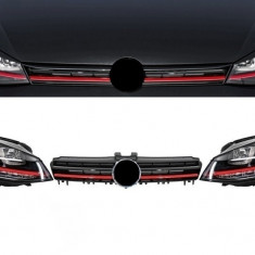 Ansamblu Faruri 3D Semnal Dinamic LED cu Grila VW Golf 7 VII (2012-2017) R20 GTI Design Rosu Performance AutoTuning