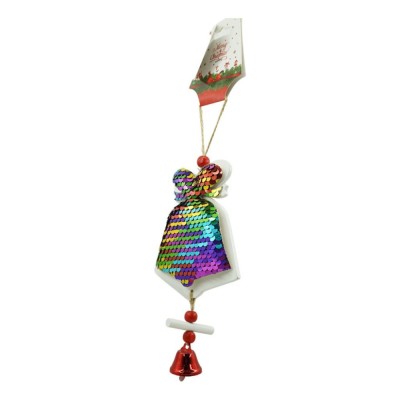 Ornament de brad clopotel din paiete, flippy, multicolor, lemn, 18 cm foto