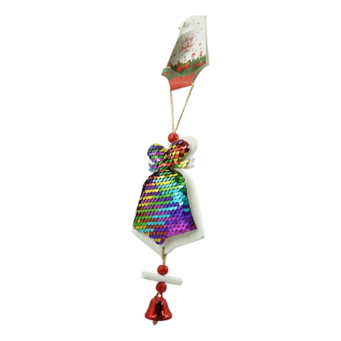 Ornament de brad clopotel din paiete, flippy, multicolor, lemn, 18 cm