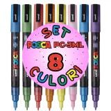 Set 8 Markere POSCA PC-3ML , Varf Fin cu Sclipici, 0.9, 1.3 mm