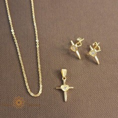 Set placat cu aur lantisor + cruciulita + cercei