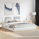 VidaXL Cadru de pat cu tăblie și lumini LED, alb, 160x200 cm