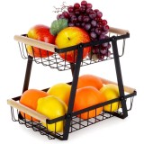 Cos pentru Fructe si Legume Metalic Negru cu 2 Niveluri Handy KitchenServ