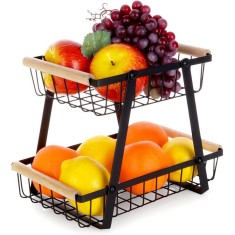 Cos pentru Fructe si Legume Metalic Negru cu 2 Niveluri Handy KitchenServ