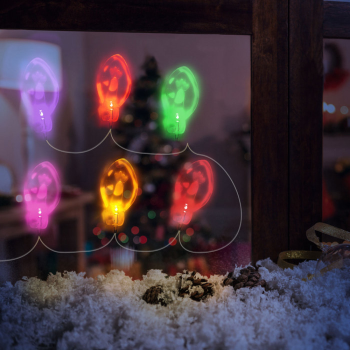 Șir de lumina cu LED de Crăciun &ndash; autocolant gel pentru geam &ndash; 6 LED-uri &ndash; 2 x AA