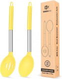 Set de 2 linguri pentru gatit BUNDLEPRO, otel inoxidabil/silicon, argintiu/galben, 7 x 34 cm