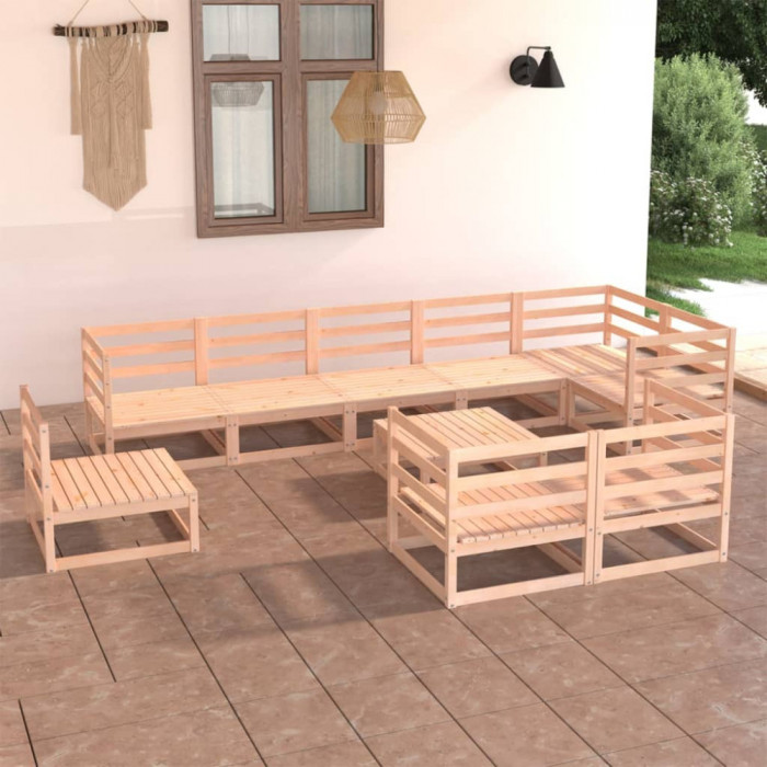 Set mobilier de gradina, 10 piese, lemn masiv de pin