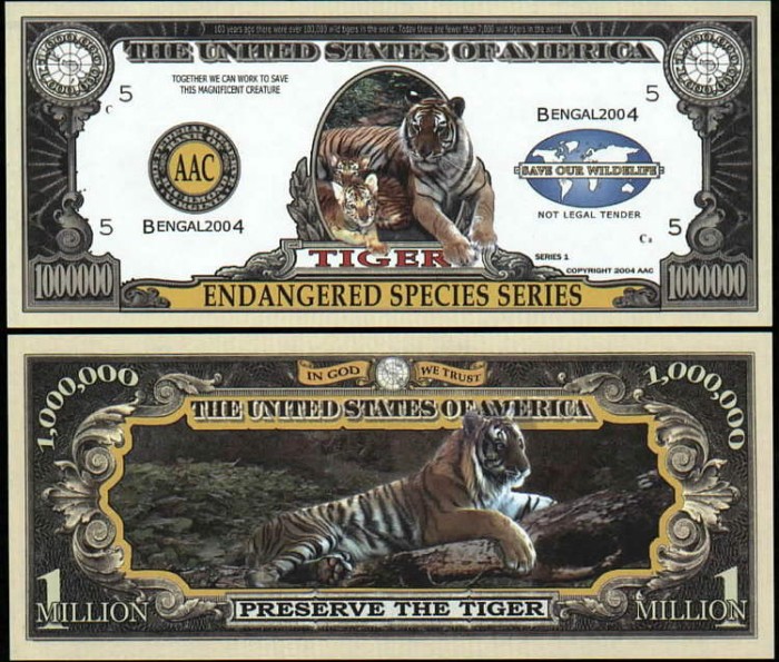 !!! SUA = FANTASY NOTE = TIGRUL - 2004 - UNC / SERIA SPECII AMENINTATE