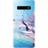 Husa silicon pentru Samsung Galaxy S10, Artistic Paint Splash Purple Butterflies
