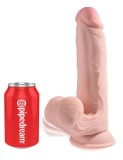 Dildo Clasic Cu Balans Testicule King Cock Triple Density, Natural, 22.8 cm