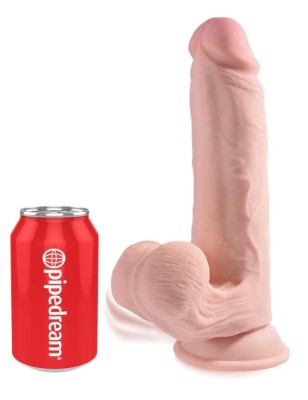Dildo Clasic Cu Balans Testicule King Cock Triple Density, Natural, 22.8 cm foto