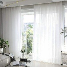 Perdea voal cu rejansa din bumbac tip fagure, Premium, 300x220 cm, alb mat