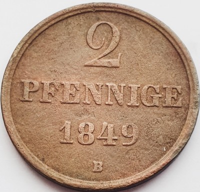 2452 Germania Hanovra Hannover 2 pfennig 1849 Ernst August km 202 foto