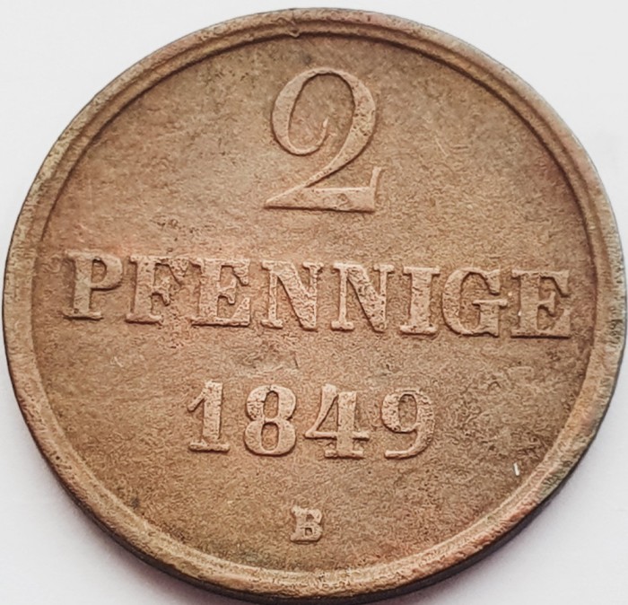 2452 Germania Hanovra Hannover 2 pfennig 1849 Ernst August km 202