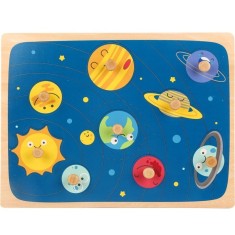 Puzzle Montessori din Lemn pentru Copii, Cyrax, 3D, 0-3 Ani, Model Sistemul Solar, Educativ, Intuitiv, Creativ, 9 Piese, 30x22.5x0.8 cm, Multicolor foto