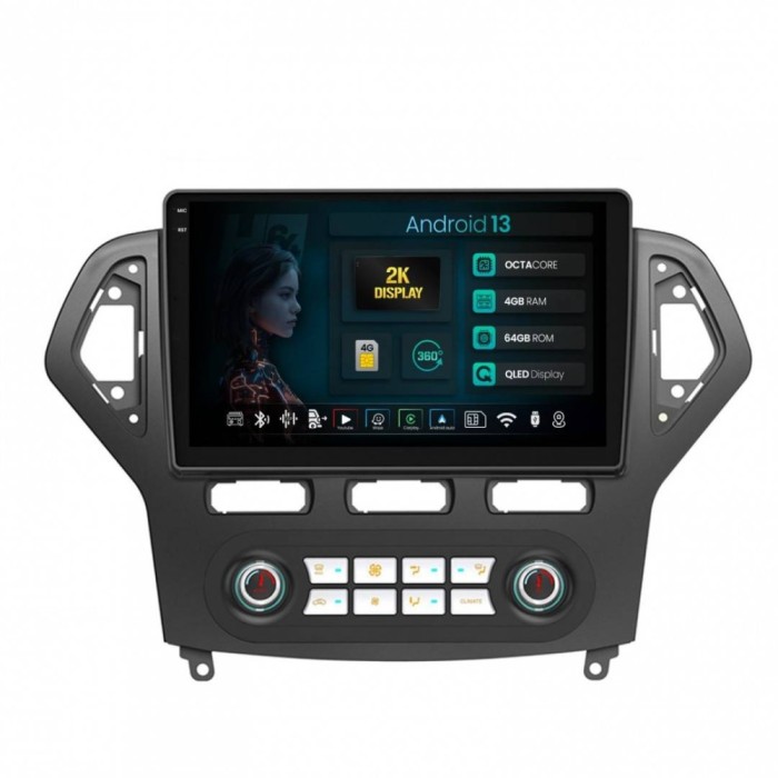 Navigatie 2K Ford Mondeo (2007-2010) Clima Automata 4GB RAM Android 13 Octacore Slot Sim 4G DSP GPS Wi-FI Carplay Android Auto USB Bluetooth Waze Touc