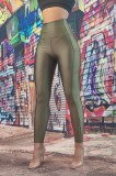 Colanti Sport Dama Talie Inalta Buzunare Laterale Verde Army, S, XS, Poliester Elastan