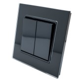 Cumpara ieftin 5. Intrerupator dublu culoare negru cu rama din sticla