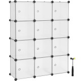 Dulap modular SONGMICS cu 12 cuburi pentru pantofi si haine, alb transparent