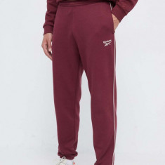 Reebok pantaloni de trening culoarea bordo, neted