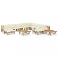 vidaXL Set mobilier de grădină cu perne alb crem, 12 piese, bambus 3058227