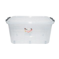 Cutie depozitare 50L cu capac si roti din plastic transparenta 400x630x320mm