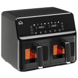 HOMCOM Friteuză cu Aer Cald cu 2 Coșuri Independente și 8 Meniuri, 38,5x38x30,5 cm, Negru | Aosom Romania