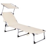 Sezlong pliabil cu parasolar, 188x57x38cm, sarcina 120kg, crem Household NewTrend