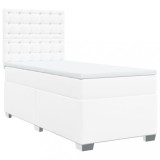 Cumpara ieftin Pat box spring cu saltea, alb, 90x200 cm, piele ecologica