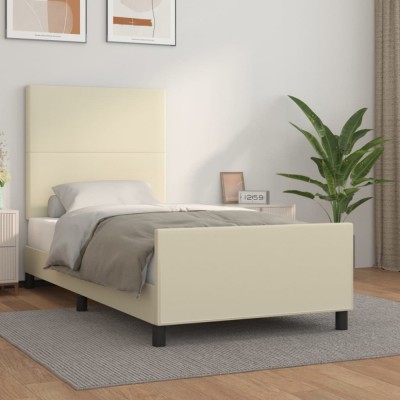 vidaXL Cadru de pat cu tăblie, crem, 90x190 cm, piele ecologică 3125423 foto