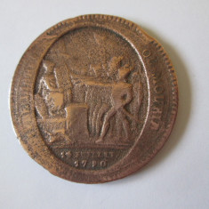 Rara! Franta 5 Sols 1792 banca Monneron,medalie aniversara IV ani de libertate