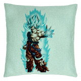 Perna Decorativa cu Goku Vegeta Super Saiya Saiyan Dragon Ball, 40x40 cm, Verde Menta, Husa Detasabila, Burduf