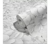 Tapet floral, extralavabil, alb, argintiu, dormito, Marburg Botanica, 33952