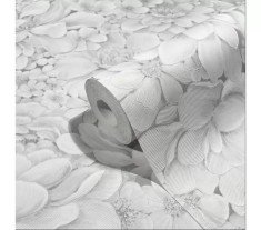Tapet floral, extralavabil, alb, argintiu, dormito, Marburg Botanica, 33952