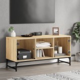 vidaXL Comodă TV cu uși din sticlă, stejar sonoma, 102x37x50 cm