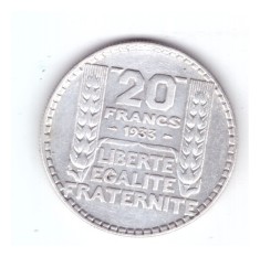 Moneda Franta 20 francs/franci 1933, stare buna, curata