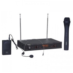 Set 2 microfoane wireless Ibiza VHF2H, microfon de mana si casca foto