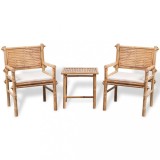 Set Bistro Bambus Gossi, 3 piese, cu Perne Albe, Mobilier Gradina, Masa + 2 Scaune