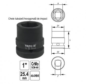 Cheie hexagonala de impact 1&amp;quot;, 24mm, Yato foto