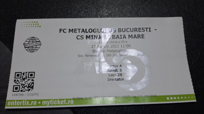 Invitatie Metaloglobus Buc. - Minaur Baia Mare