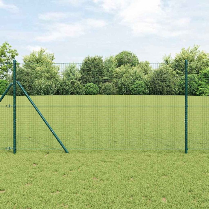 Gard din S&acirc;rmă Sudată cu 13 St&acirc;lpi Verde 1.4x25 m Oțel