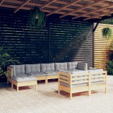 vidaXL Set mobilier de grădină cu perne gri, 9 piese, lemn masiv pin 3097126
