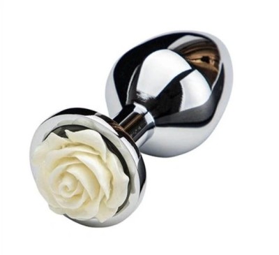 Dop Anal Rose Pleasure Medium, Argintiu/Alb, Guilty Toys foto
