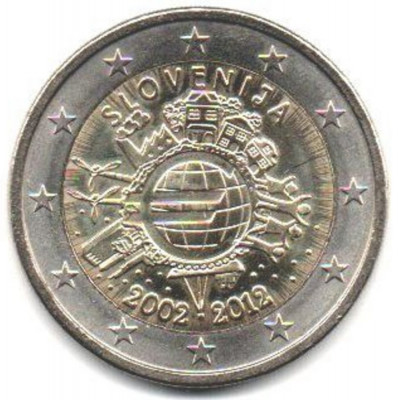 SLOVENIA 2 euro comemorativa 2012 TYE (10 ani euro) - UNC foto