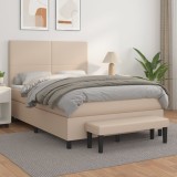 vidaXL Pat box spring cu saltea, cappuccino, 140x200cm piele ecologică